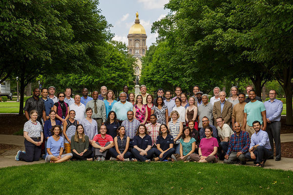 Participants in the 2016 Summer Institute pose for a picture in front of the famous University of Notre Dame dome.