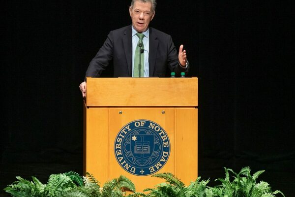 Former Colombian president and Nobel Laureate inspires and teaches during Keough School visit