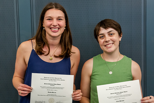 2024 Senior Essay Award Winners, Annika Barron (left) and Clare Barloon (right)
